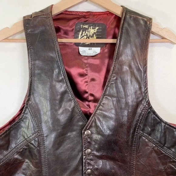 The Leather Ranch  Motorbike Western Button Brown Leather Vest - Picture 4 of 14